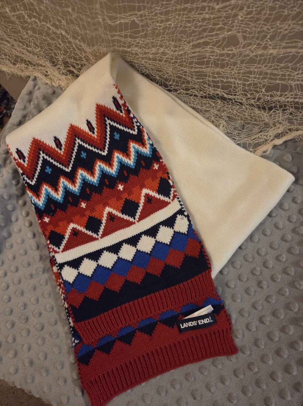 Land's end 62 inch red white and blue scarf beautiful stand out for winter